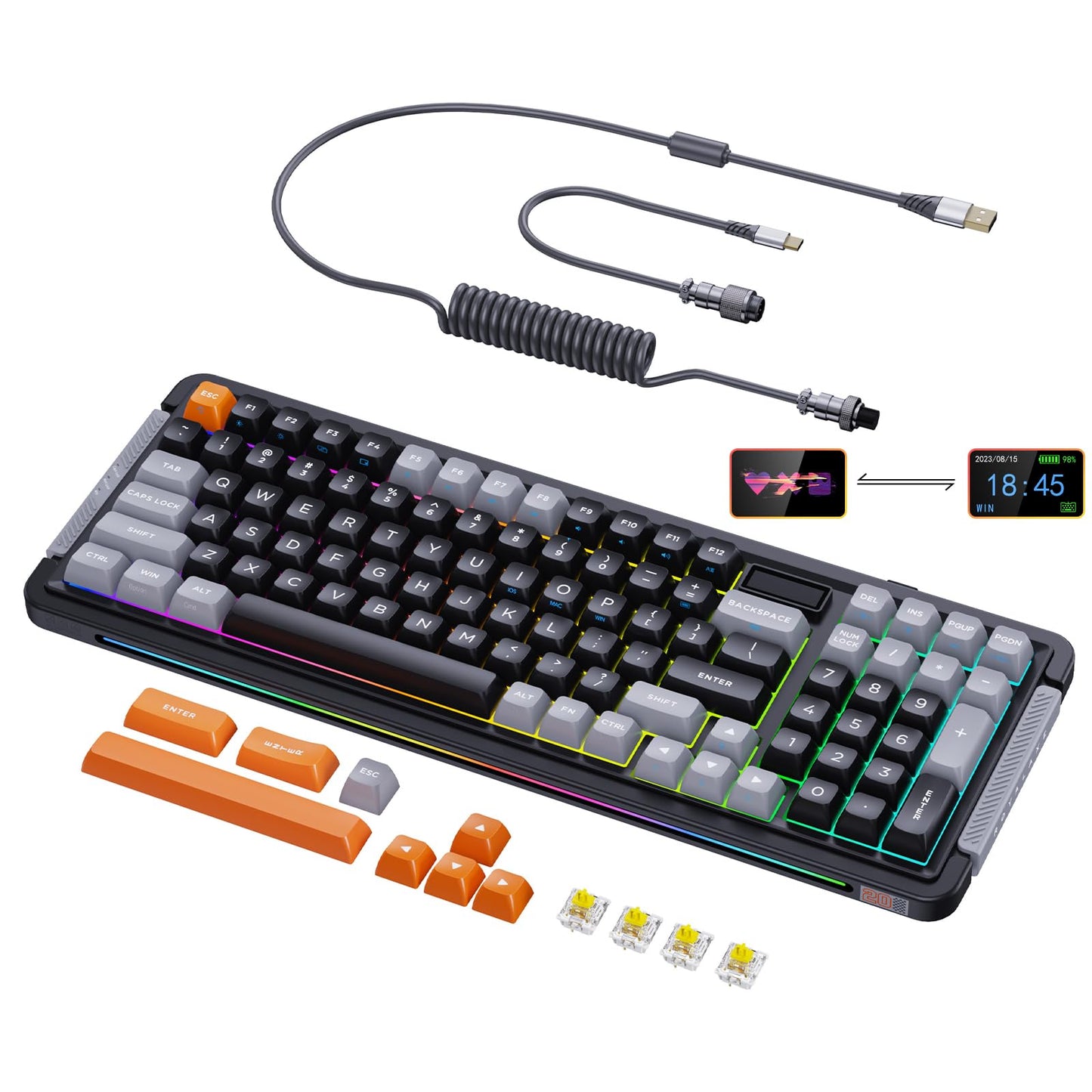 L75 Wireless Mechanical Keyboard, Hot-swappable Wired/Bluetooth 5.0/2.4G Wireless Keyboard with RGB Backlit for Windows & Mac, PBT Keycaps, Gateron Yellow Switch Pro, Navy White
