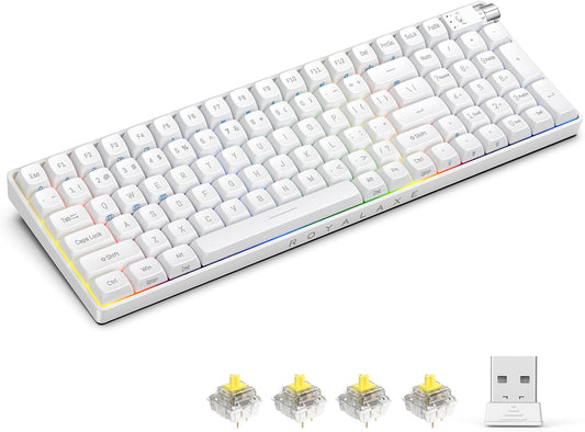 R100 Wireless Mechanical Keyboard, Hot Swappable Wired/2.4G Wireless/Bluetooth Keyboard with RGB Light for Windows & Mac, PBT Keycaps, Gateron G Pro 3.0 Yellow Switch, White