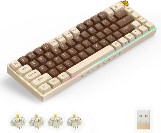 R68 60% Wireless Mechanical Keyboard, Hot Swappable Custom Keyboard,Pre-lubed Gateron Pro Yellow Switches RGB Gaming Keyboard, 2.4GHz/Type-C/BT5.0 Mechanical Keyboard (Brown)