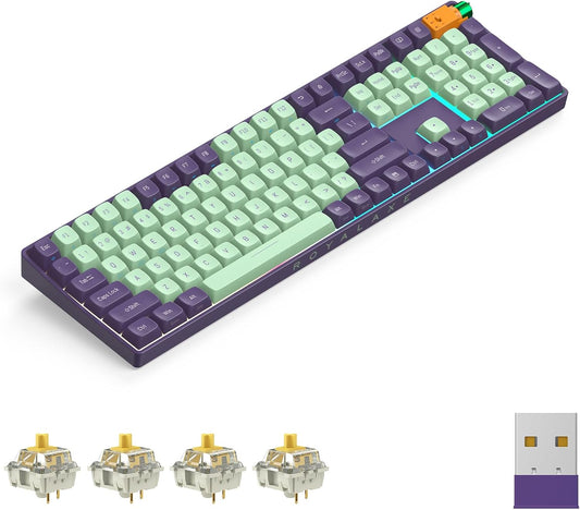 R108 Wireless Mechanical Keyboard, Gateron G Pro 3.0 Yellow Switch, Hot Swappable Wired/Bluetooth/2.4G Wireless Keyboard with RGB Light for Windows & Mac, PBT Keycaps, Starry Cyan