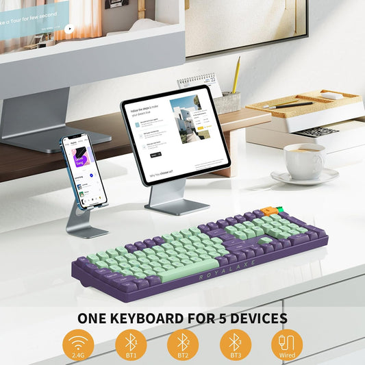R108 Wireless Mechanical Keyboard, Gateron G Pro 3.0 Yellow Switch, Hot Swappable Wired/Bluetooth/2.4G Wireless Keyboard with RGB Light for Windows & Mac, PBT Keycaps, Starry Cyan