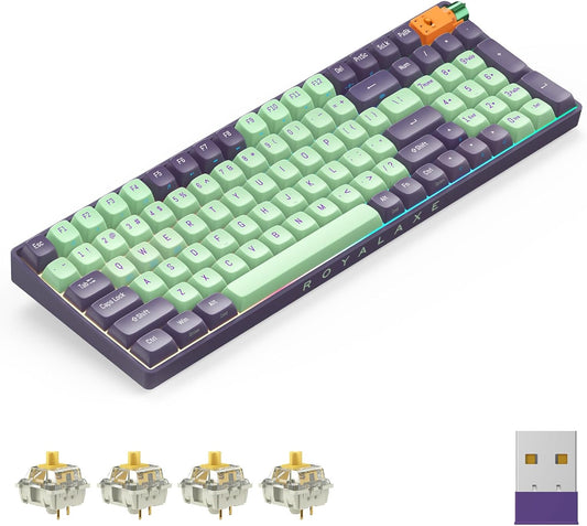 R100 Wireless Mechanical Keyboard, Gateron G Pro 3.0 Yellow Switch, Hot Swappable Wired/Bluetooth/2.4G Wireless Keyboard with RGB Light for Windows & Mac, PBT Keycaps, Starry Cyan